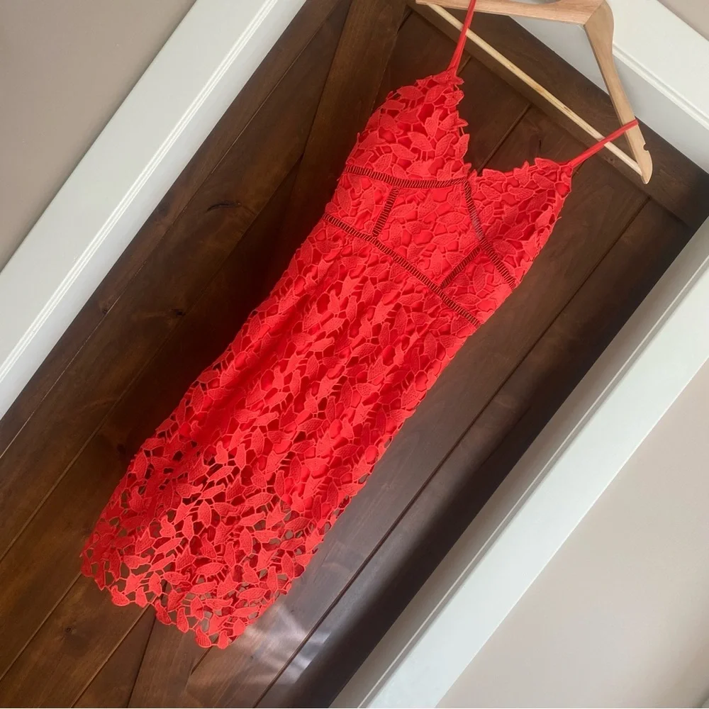 Love Ady Navy Lace Overlay Midi Dress XSmall VNeck Dress Preppy Party Retro Red - Picture 2 of 6